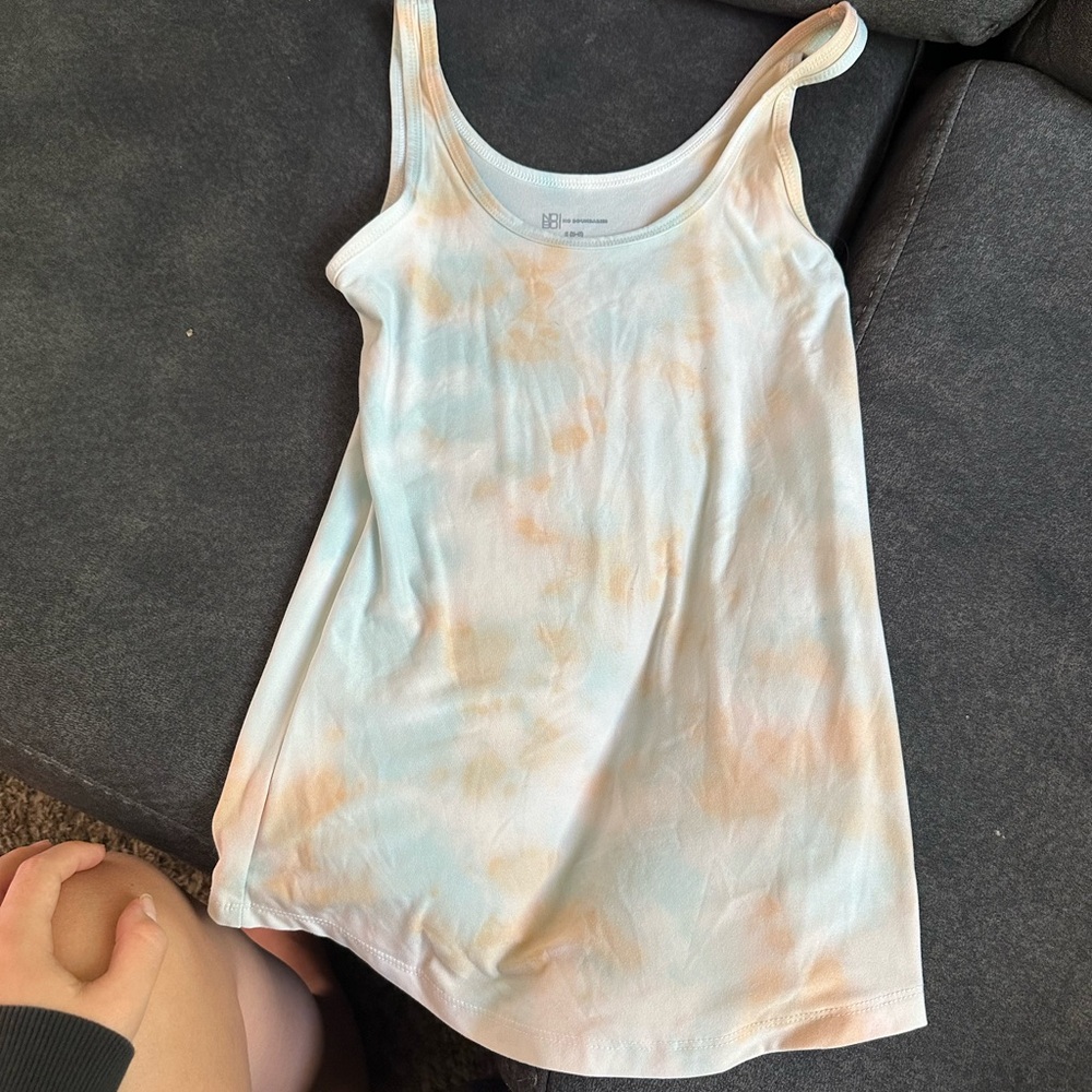 No Boundaries Women's Pastel Tie-Dye Scoop Tank - Peach & Light Blue
